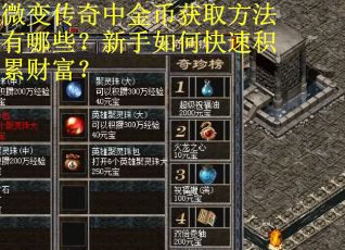 微变传奇中金币获取方法有哪些？新手如何快速积累财富？
